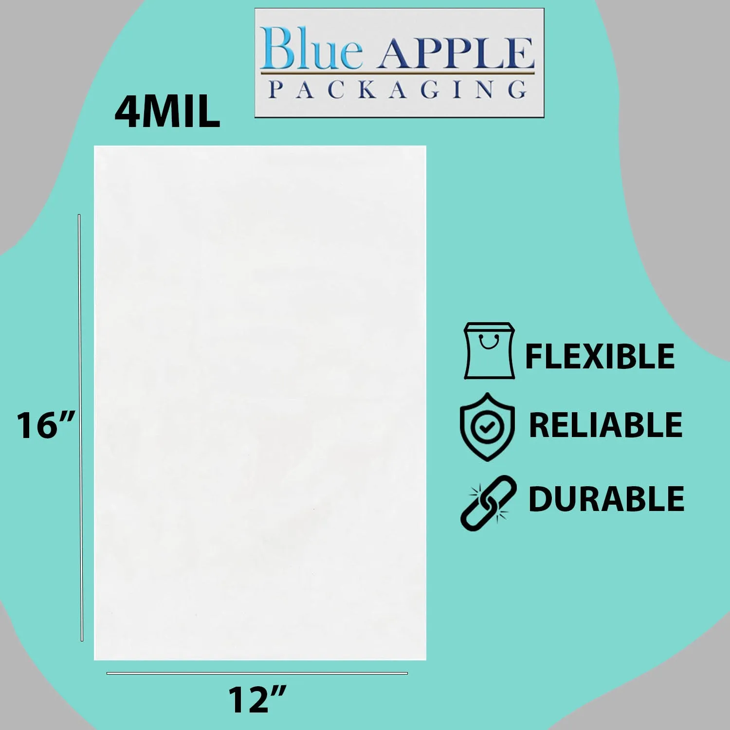 12X16 inches Clear Flat Poly Bags 4Mil Open Top (LDPE)