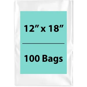 12X18 inches Clear Flat Poly Bags 1.25Mil Open Top (LDPE)