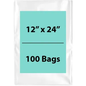 12X24 inches Clear Flat Poly Bags 1.5Mil Open Top (LDPE)