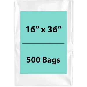 16X36 inches Clear Flat Poly Bags 1.5Mil Open Top (LDPE)