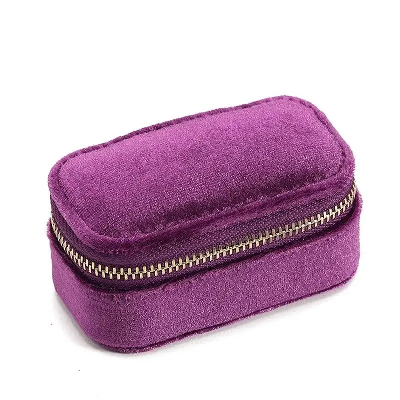 1pcs Mini Velvet Ring Box Jewelry Storage Case Single Layer Earrings Necklace Organizer Candy Color Zipper Bag Travel Portable
