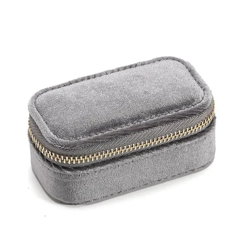1pcs Mini Velvet Ring Box Jewelry Storage Case Single Layer Earrings Necklace Organizer Candy Color Zipper Bag Travel Portable