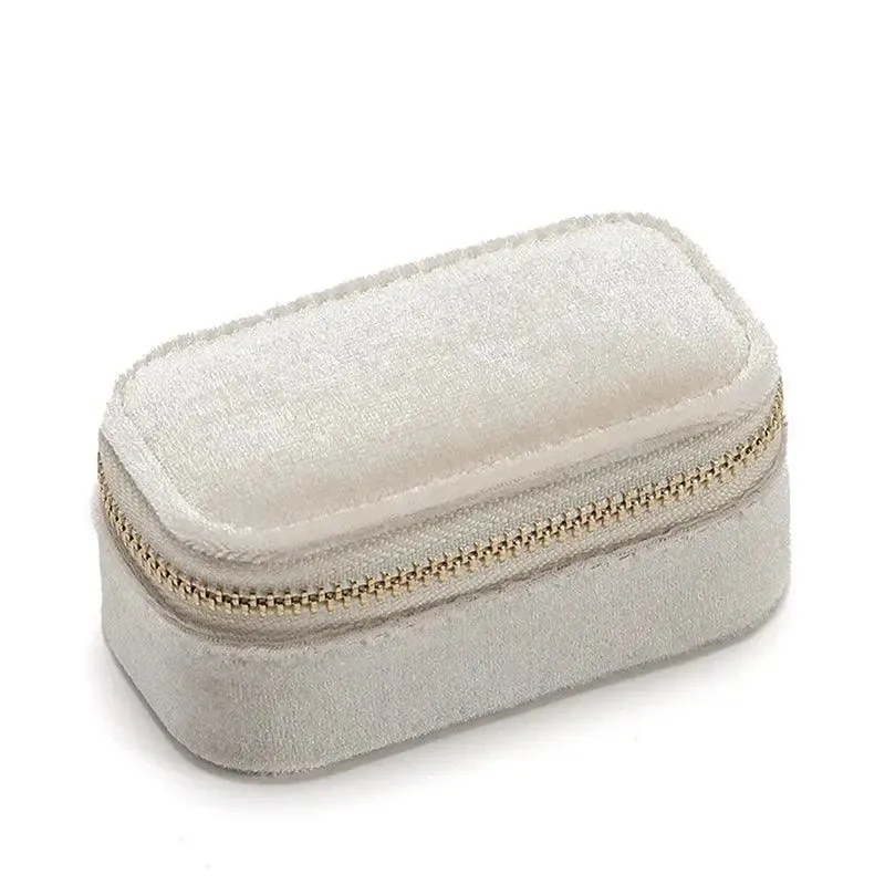 1pcs Mini Velvet Ring Box Jewelry Storage Case Single Layer Earrings Necklace Organizer Candy Color Zipper Bag Travel Portable