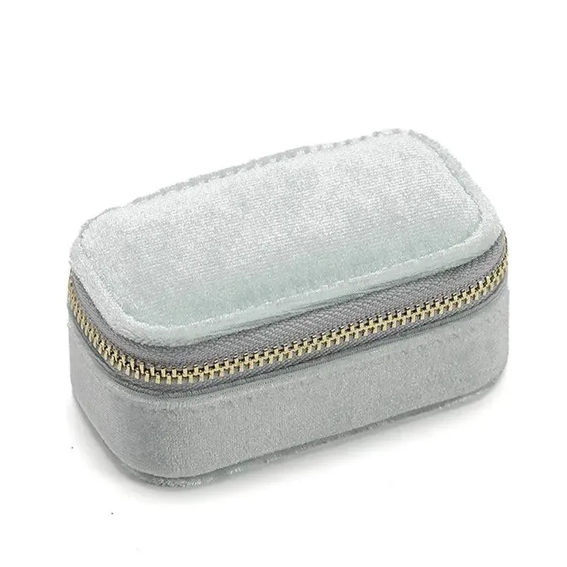 1pcs Mini Velvet Ring Box Jewelry Storage Case Single Layer Earrings Necklace Organizer Candy Color Zipper Bag Travel Portable