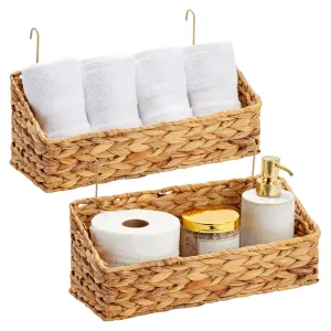 2 Pack Wall Mounted Storage Baskets With Hooks For Bathroom Laundry