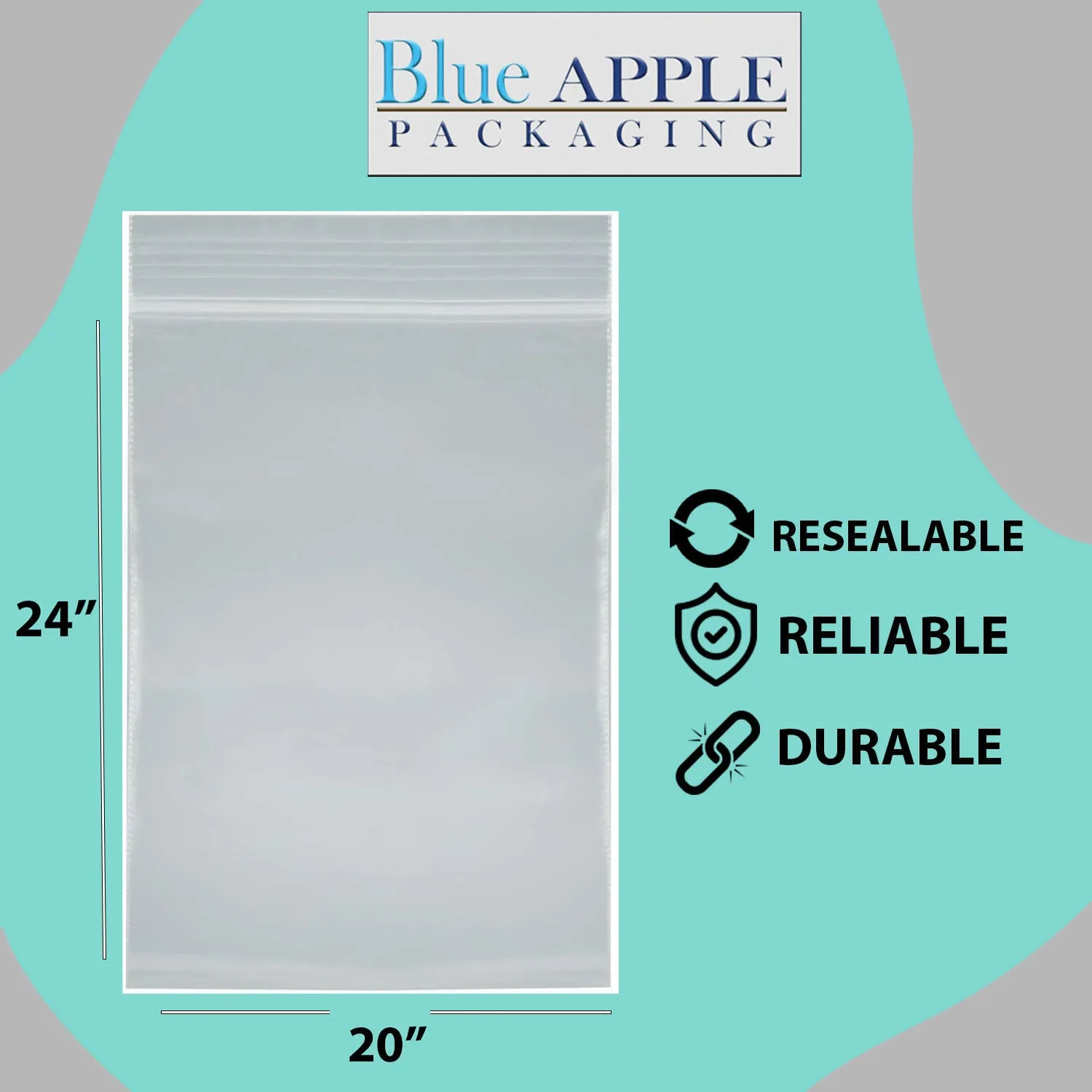 20X24 inches Reclosable Single Line Zipper Poly Bags 2 Mil (LDPE)