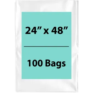 24X48 inches Clear Flat Poly Bags 2Mil Open Top (LDPE)
