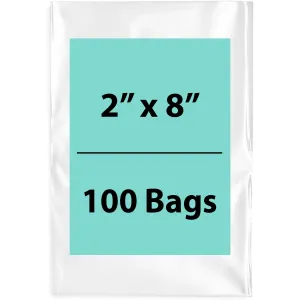 2X8 inches Clear Flat Poly Bags 1.5Mil Open Top (LDPE)
