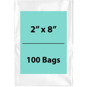 2X8 inches Clear Flat Poly Bags 3Mil Open Top (LDPE)