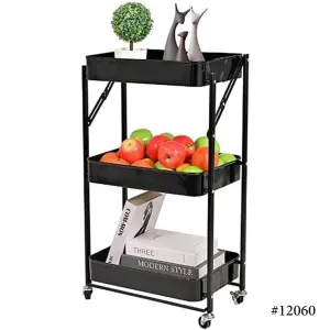 3-Layer Metal Foldable Storage Organizer Trolley with Wheels