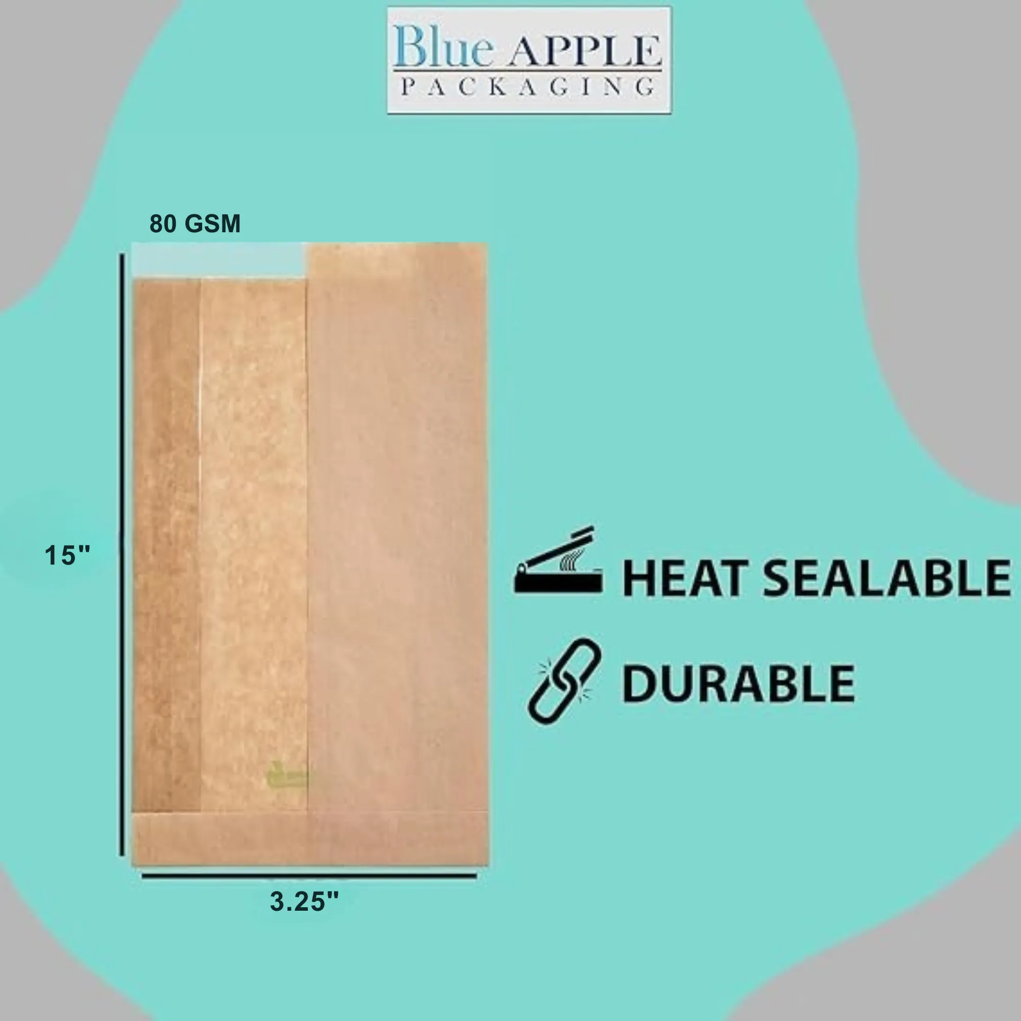 3.25X2X15 inches Paper Sandwich Bags 80 GSM Kraft w/OPP