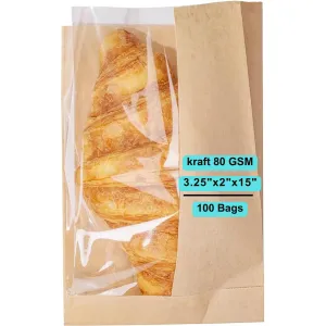 3.25X2X15 inches Paper Sandwich Bags 80 GSM Kraft w/OPP