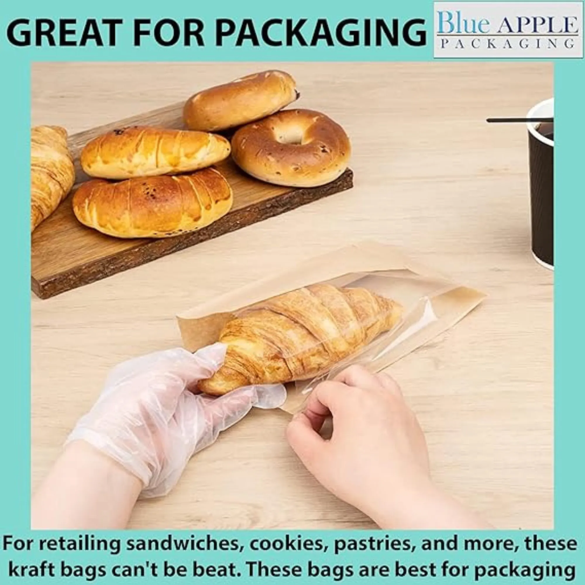 3.25X2X15 inches Paper Sandwich Bags 80 GSM Kraft w/OPP