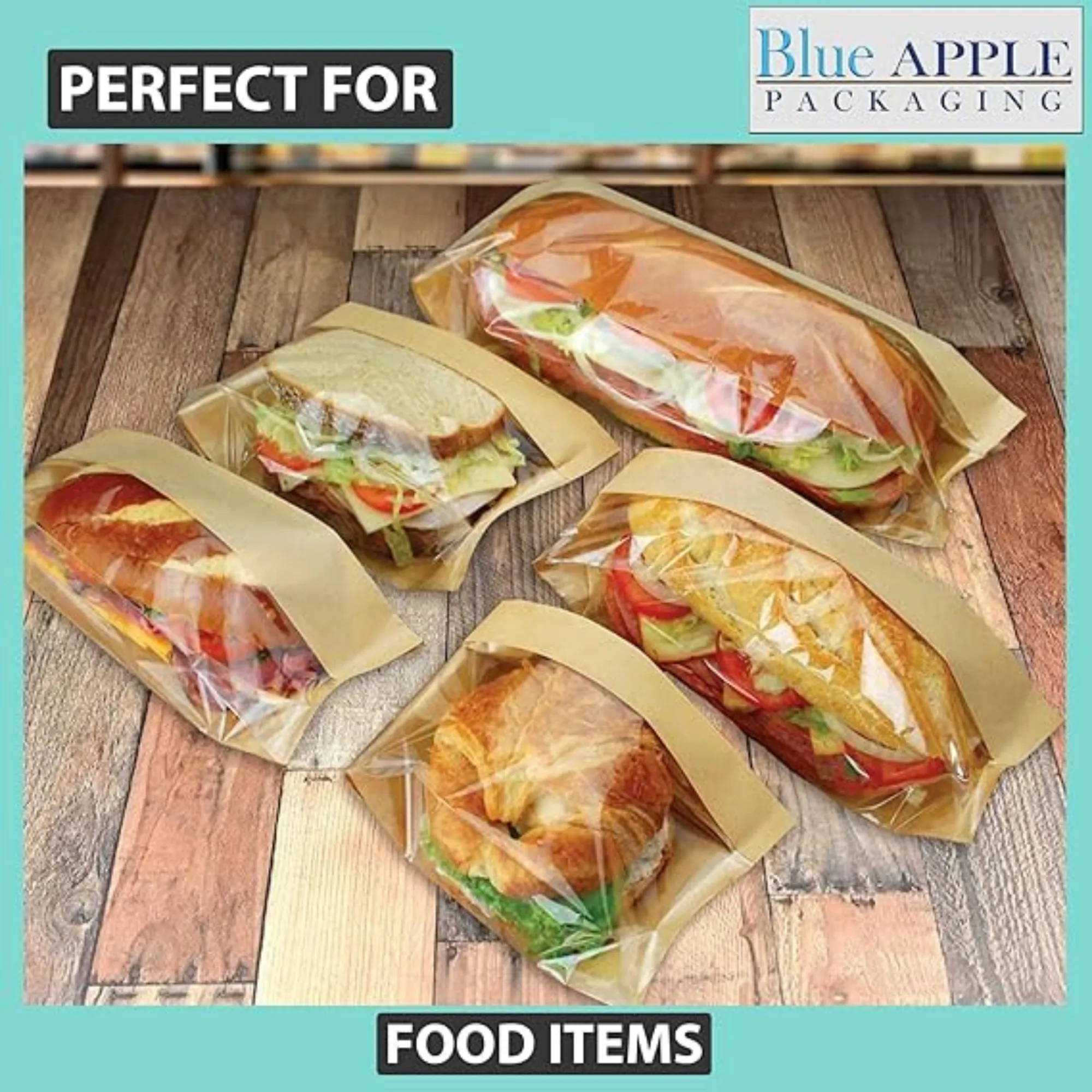 3.25X2X15 inches Paper Sandwich Bags 80 GSM Kraft w/OPP