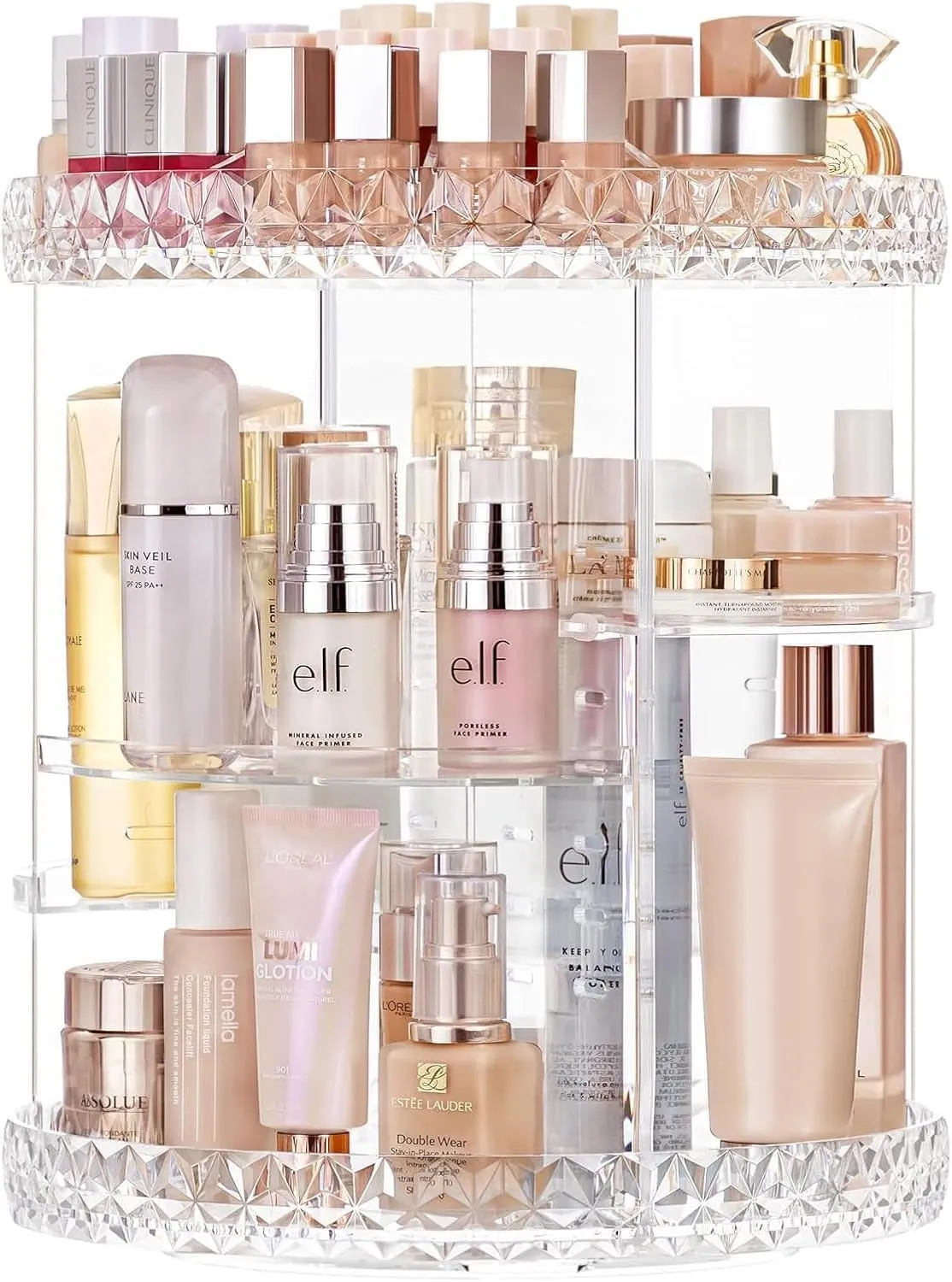 360 Rotating Makeup Organizer Adjustable Carousel Large Capacity Revolving Perfume Organizer Skincare Organizers Cosmetic Storage Spinning Holder for Vanity, Clear