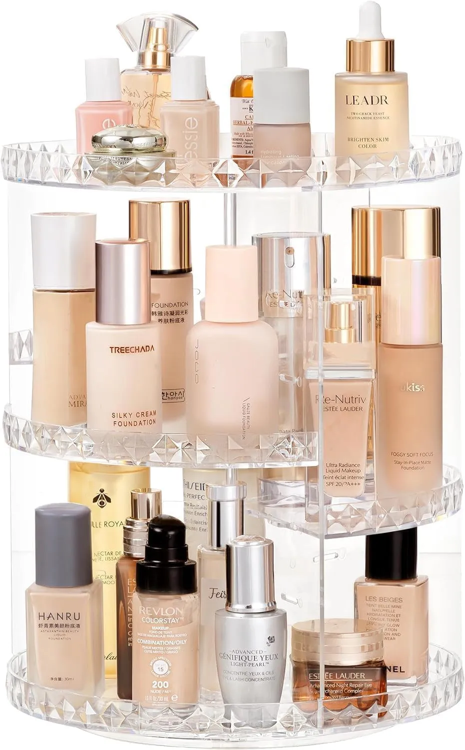 360 Rotating Makeup Organizer Adjustable Carousel Large Capacity Revolving Perfume Organizer Skincare Organizers Cosmetic Storage Spinning Holder for Vanity, Clear