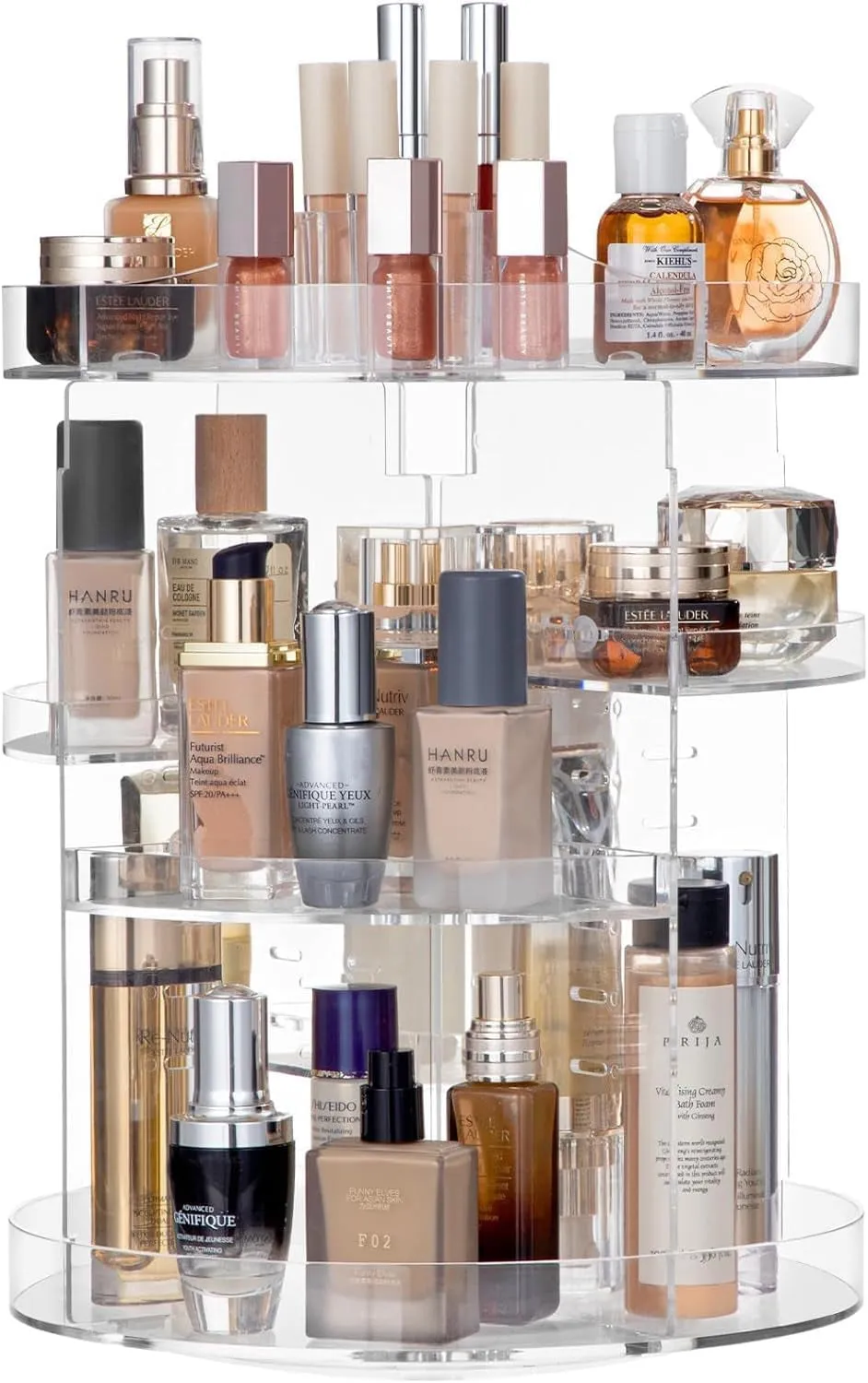 360 Rotating Makeup Organizer Adjustable Carousel Large Capacity Revolving Perfume Organizer Skincare Organizers Cosmetic Storage Spinning Holder for Vanity, Clear
