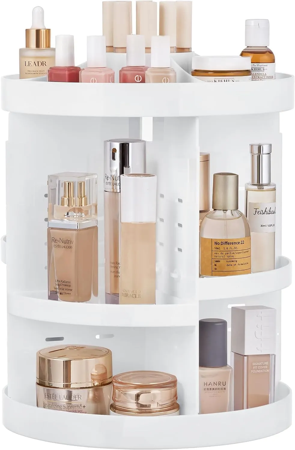 360 Rotating Makeup Organizer Adjustable Carousel Large Capacity Revolving Perfume Organizer Skincare Organizers Cosmetic Storage Spinning Holder for Vanity, Clear