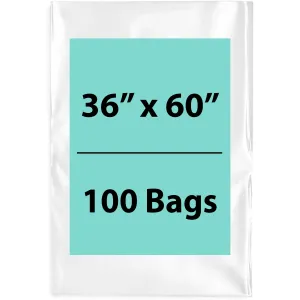 36X60 inches Clear Flat Poly Bags 1.5Mil Open Top (LDPE)