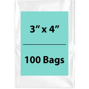 3X4 inches Clear Flat Poly Bags 1.25Mil Open Top (LDPE)