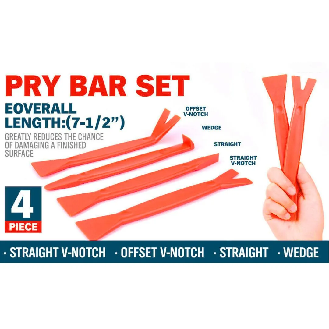 4 Piece Pry Bar Set | Plastic Trim Automotive Moulding Removal Tool