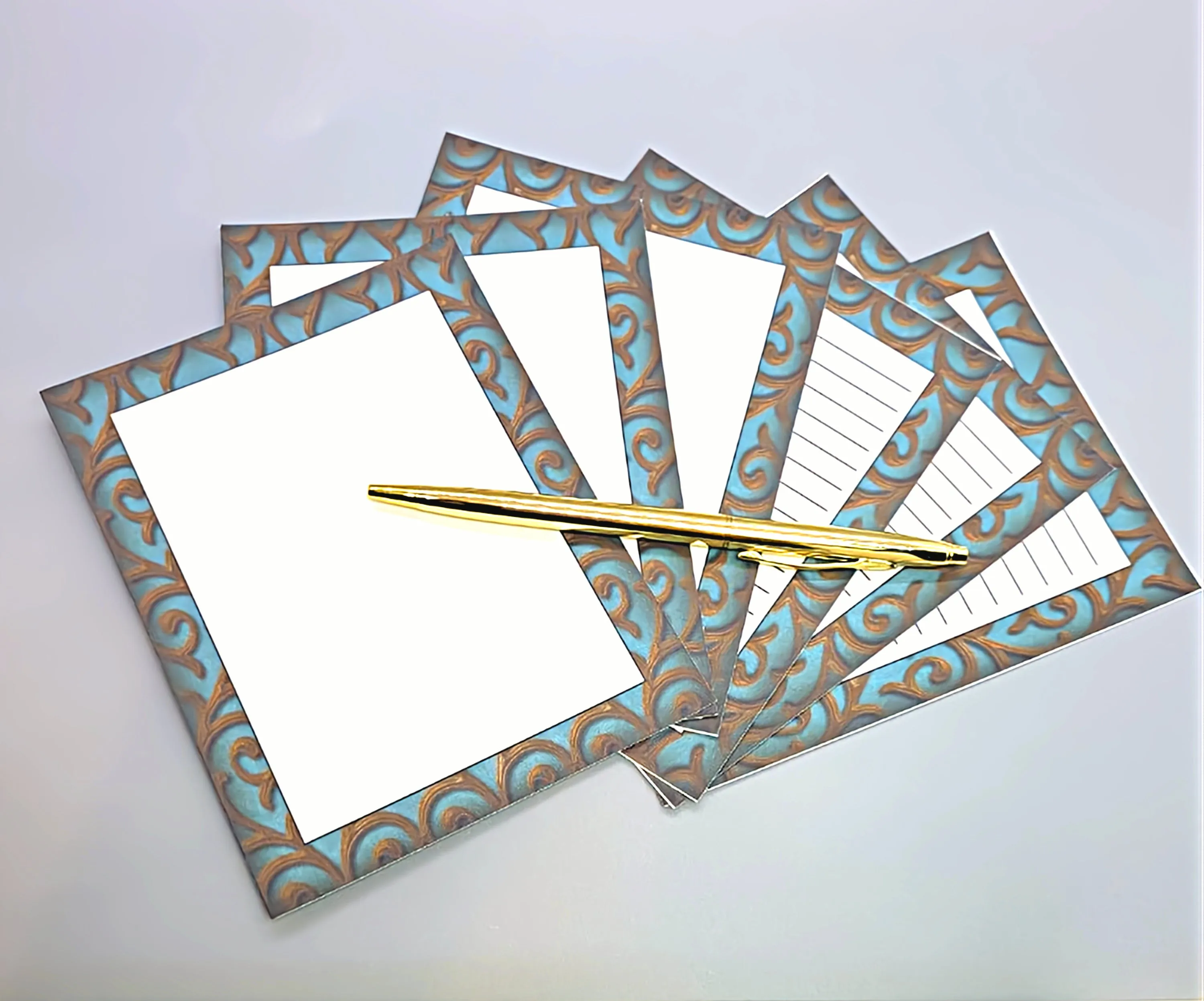 42-Pc Stationery For Him Gift Box Set w/Reusable Desktop Organizer Box and Gold Pen - Gentleman's Embossed Blue, Brown & Gold