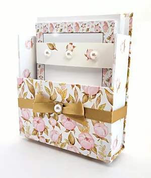 42-Pc Stationery Gift Box Set w/Reusable Desktop Organizer Box and Gold Pen - Pink Magnolias
