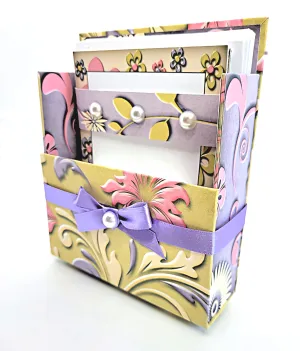 42-Pc Stationery Gift Box Set w/Reusable Desktop Organizer Box and Gold Pen - Pink, Purple, Ivory
