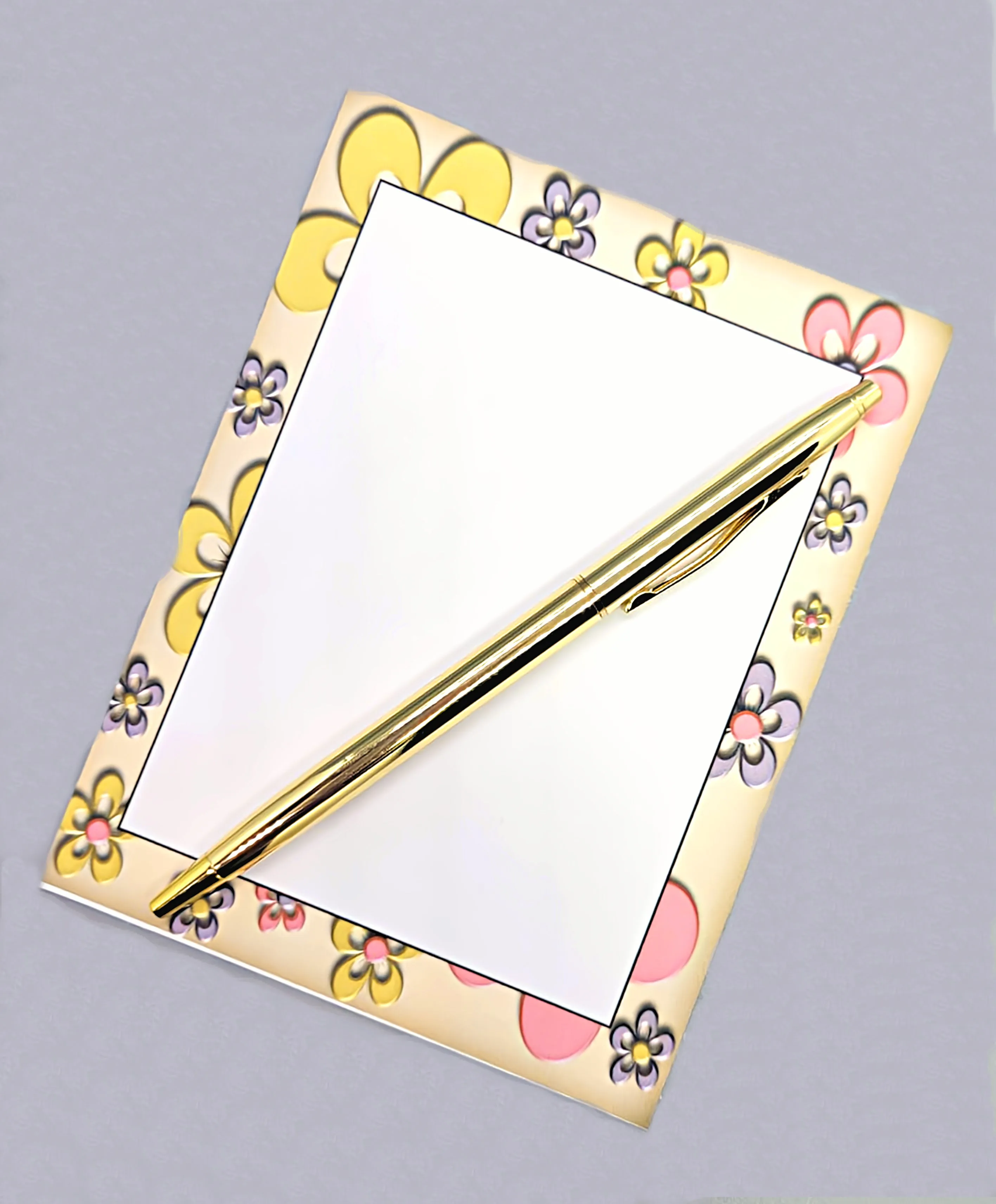 42-Pc Stationery Gift Box Set w/Reusable Desktop Organizer Box and Gold Pen - Pink, Purple, Ivory