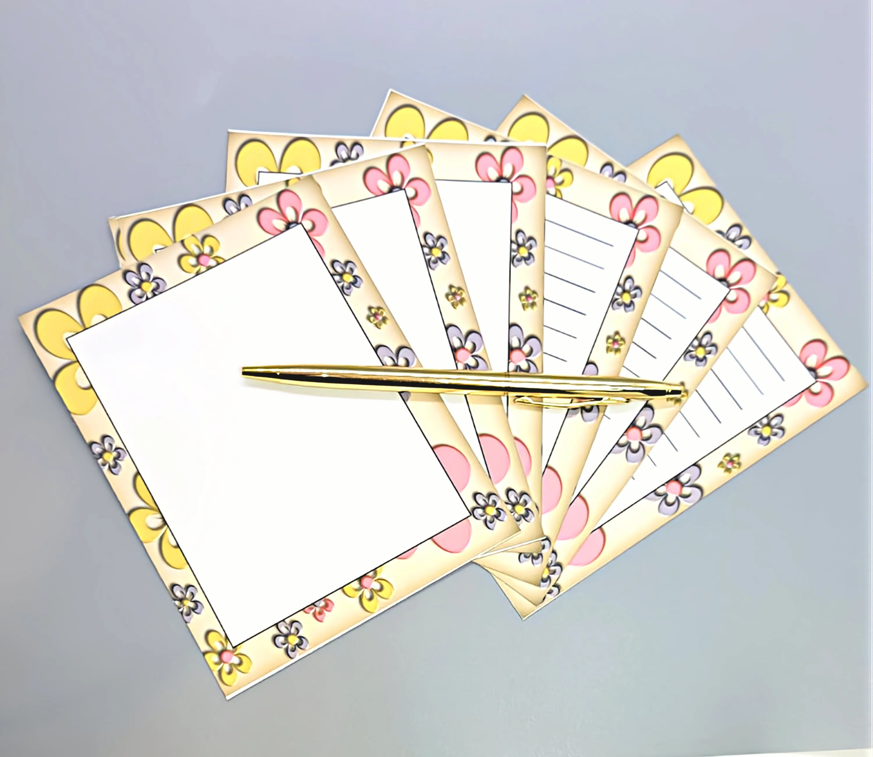 42-Pc Stationery Gift Box Set w/Reusable Desktop Organizer Box and Gold Pen - Pink, Purple, Ivory