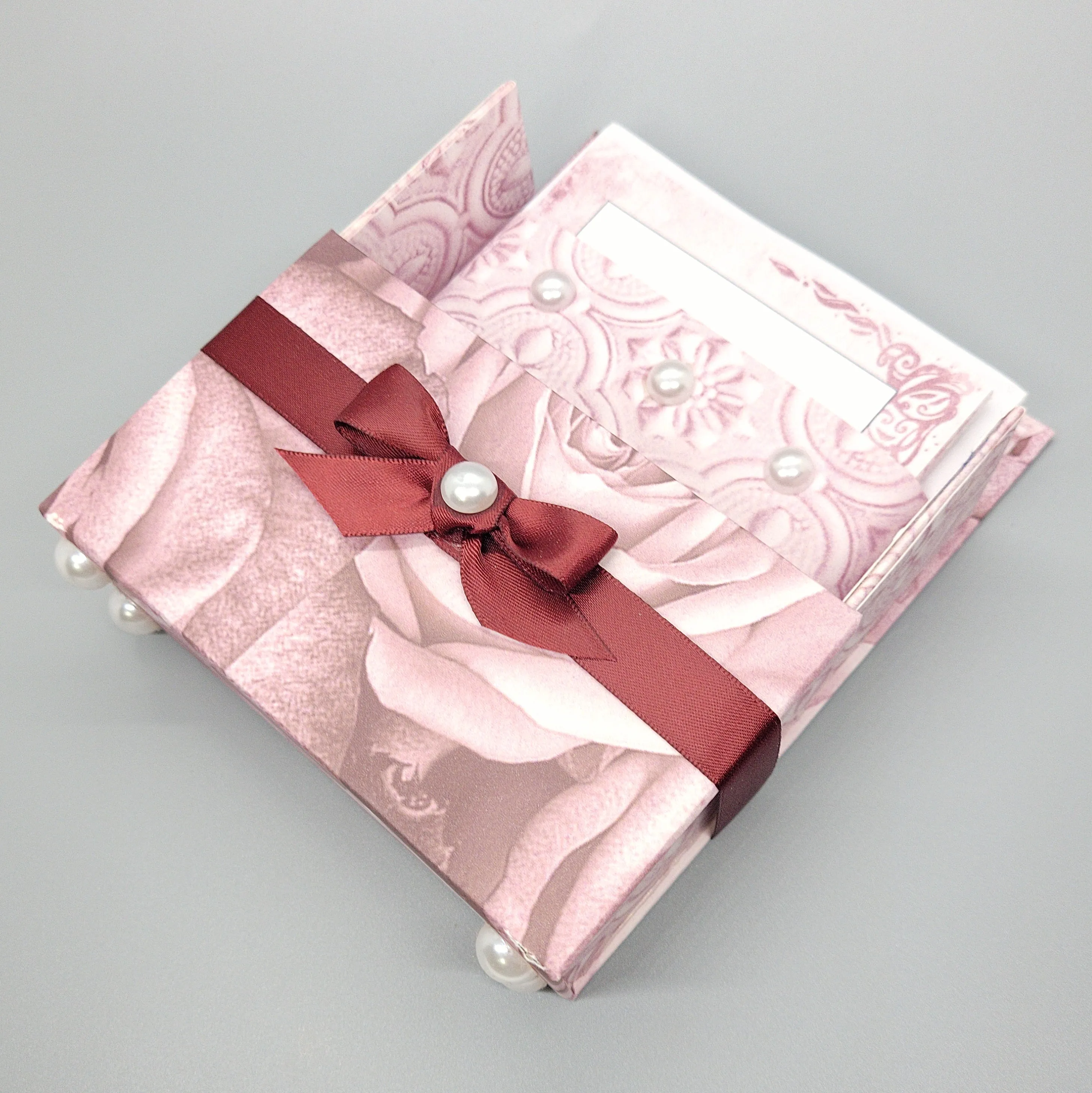 42-Pc Stationery Gift Box Set w/Reusable Desktop Organizer Box and Gold Pen - Vintage Burgundy Roses