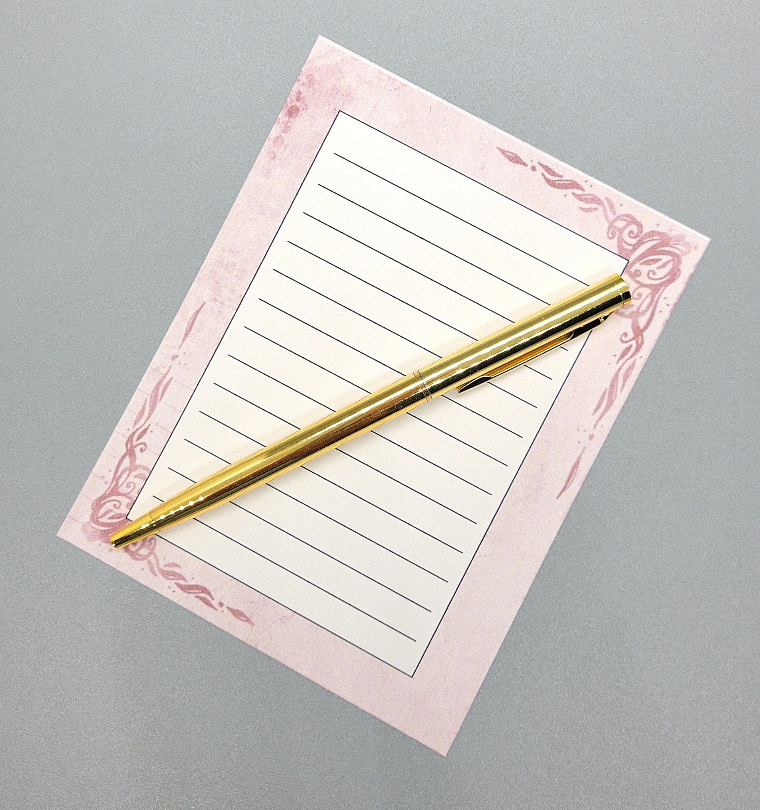 42-Pc Stationery Gift Box Set w/Reusable Desktop Organizer Box and Gold Pen - Vintage Burgundy Roses