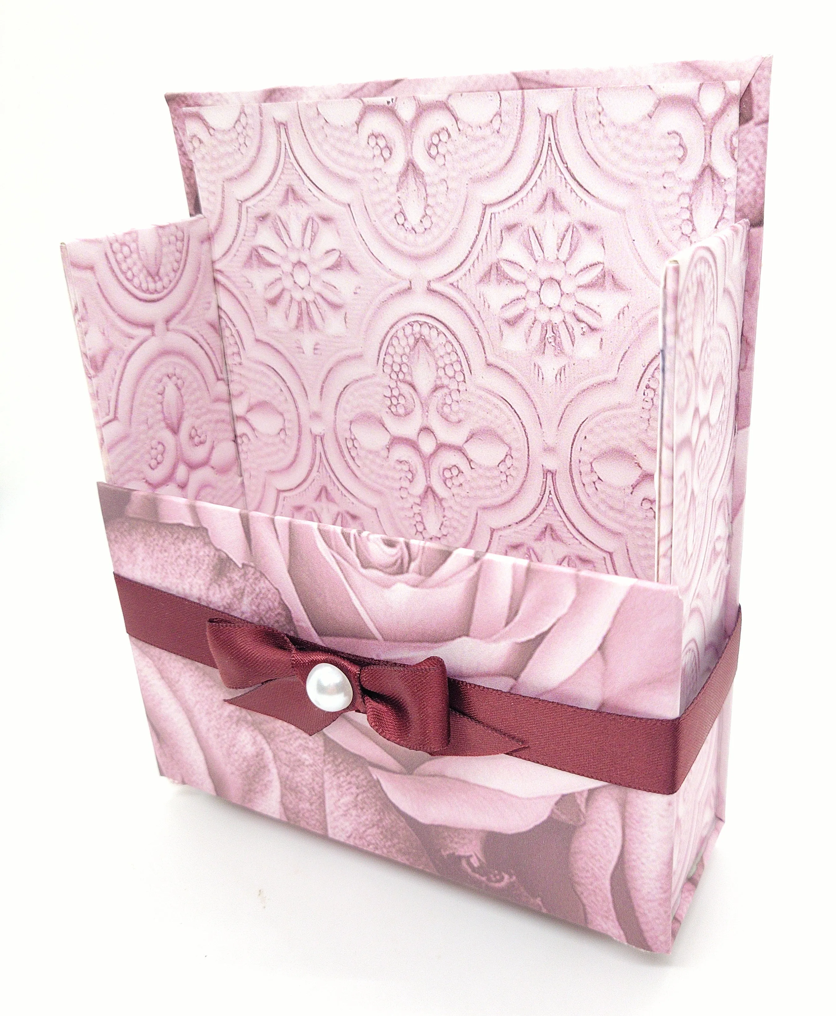 42-Pc Stationery Gift Box Set w/Reusable Desktop Organizer Box and Gold Pen - Vintage Burgundy Roses