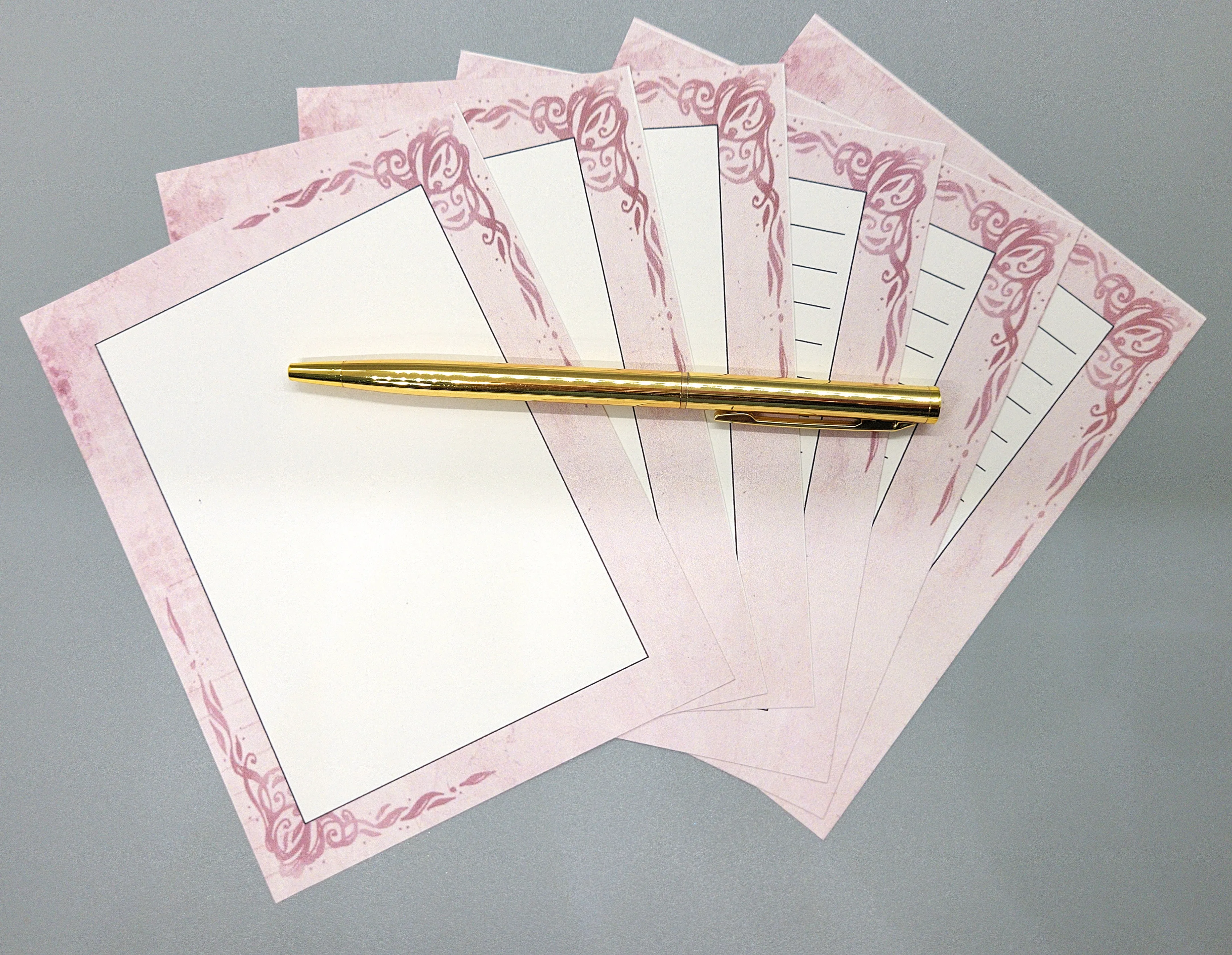 42-Pc Stationery Gift Box Set w/Reusable Desktop Organizer Box and Gold Pen - Vintage Burgundy Roses