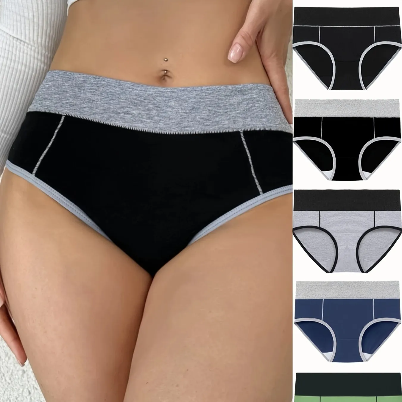 5pcs Colorblock Trim Briefs, Comfy & Breathable Stretchy Intimates Panties, Women's Lingerie & Underwear