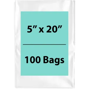 5X20 inches Clear Flat Poly Bags 1.5Mil Open Top (LDPE)
