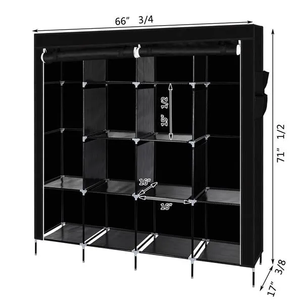 67" Portable Clothes Closet with 12 Shelves, Black
