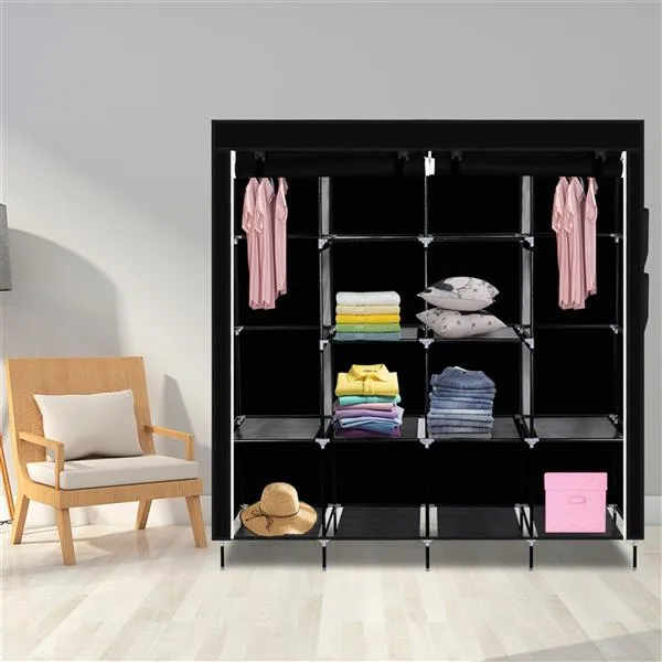 67" Portable Clothes Closet with 12 Shelves, Black