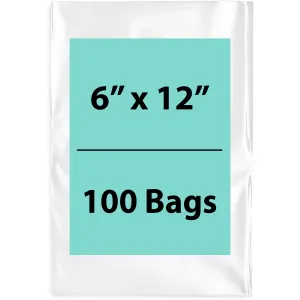 6X12 inches Clear Flat Poly Bags 1.25Mil Open Top (LDPE)