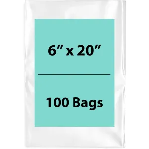 6X20 inches Clear Flat Poly Bags 2Mil Open Top (LDPE)