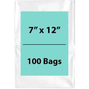 7X12 inches Clear Flat Poly Bags 2Mil Open Top (LDPE)