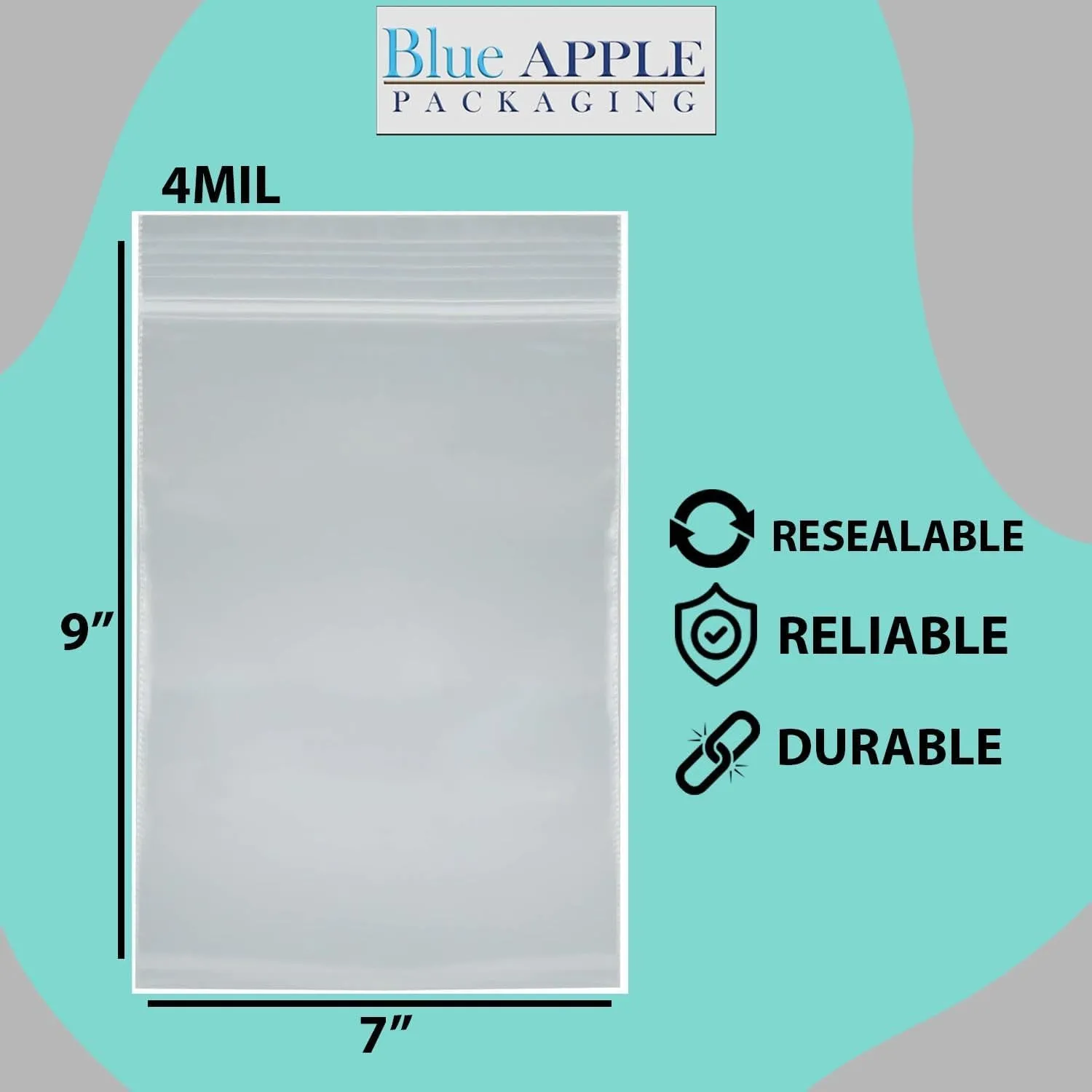 7X9 inches Reclosable Single Line Zipper Poly Bags 4 Mil (LDPE)
