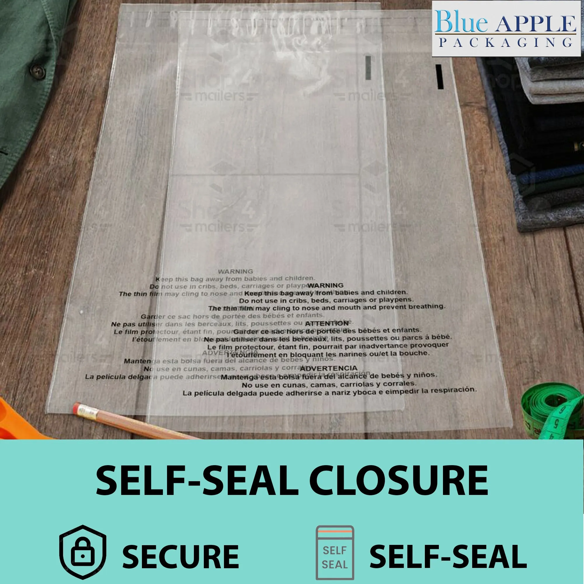 8X10 Inches Poly Bags With Suffocation Warning  1.5 Mil Lip and Tape
