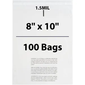 8X10 Inches Poly Bags With Suffocation Warning  1.5 Mil Lip and Tape