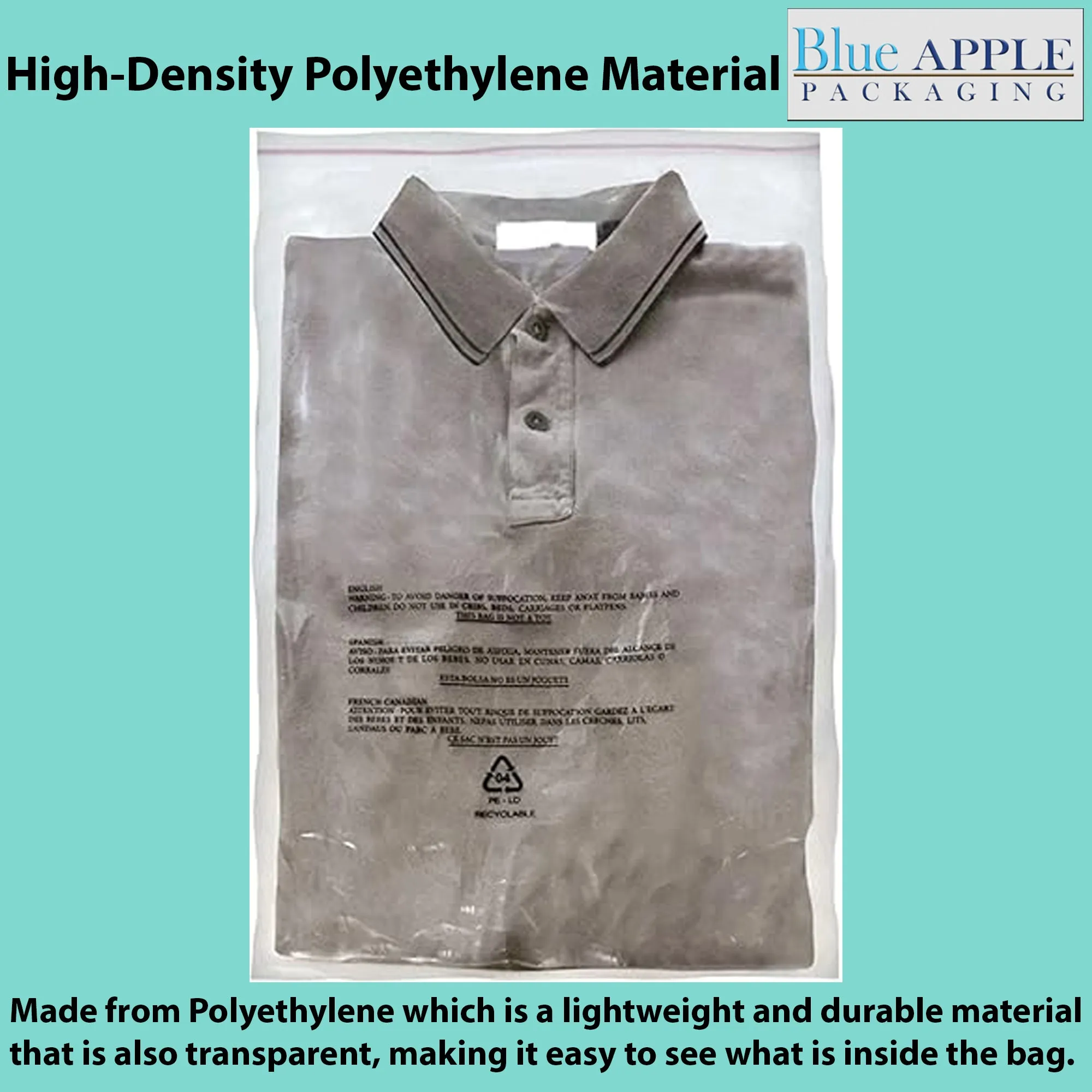 8X10 Inches Poly Bags With Suffocation Warning  1.5 Mil Lip and Tape