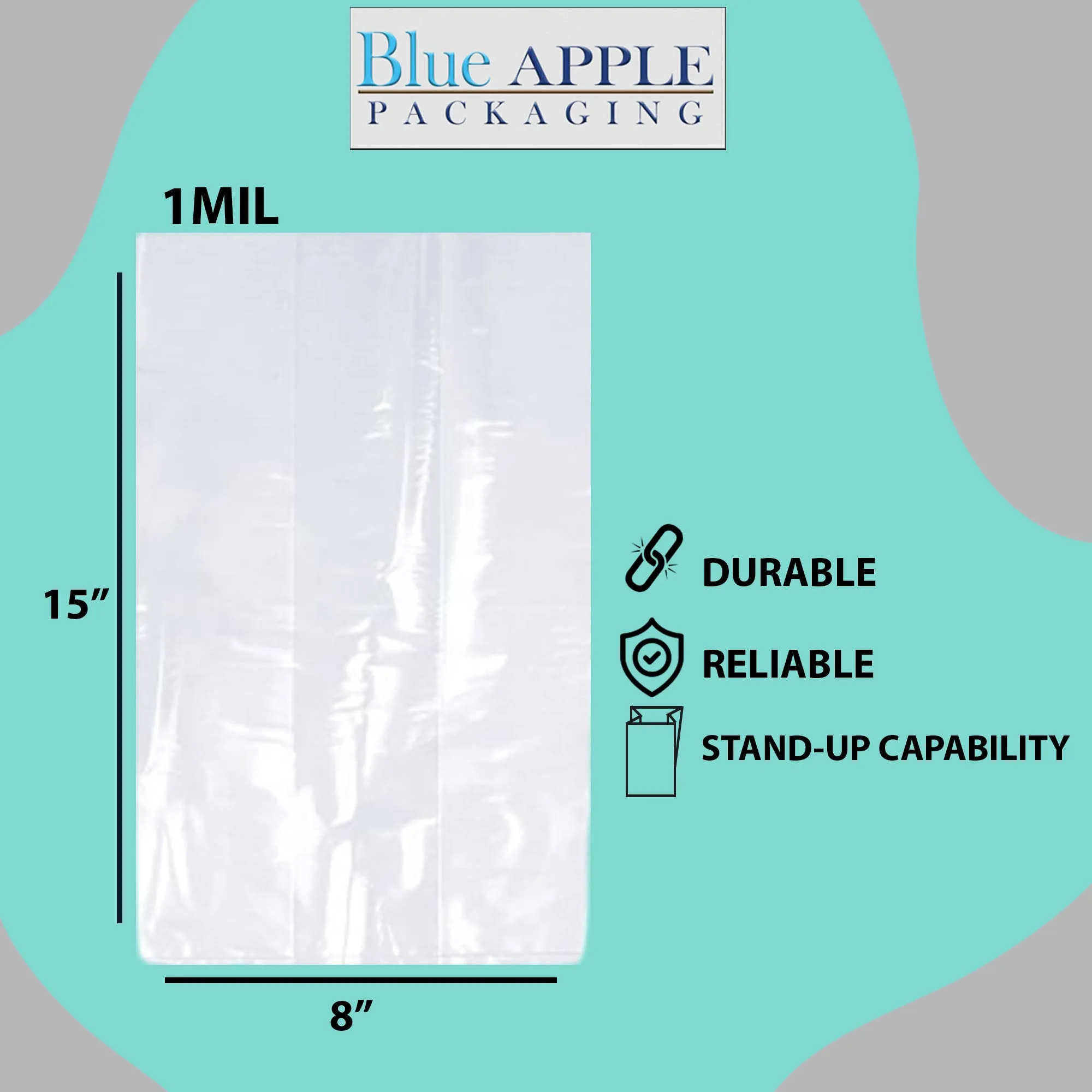 8X5X15 inches Gusseted Poly Bags Clear 1 Mil Low Density LDPE