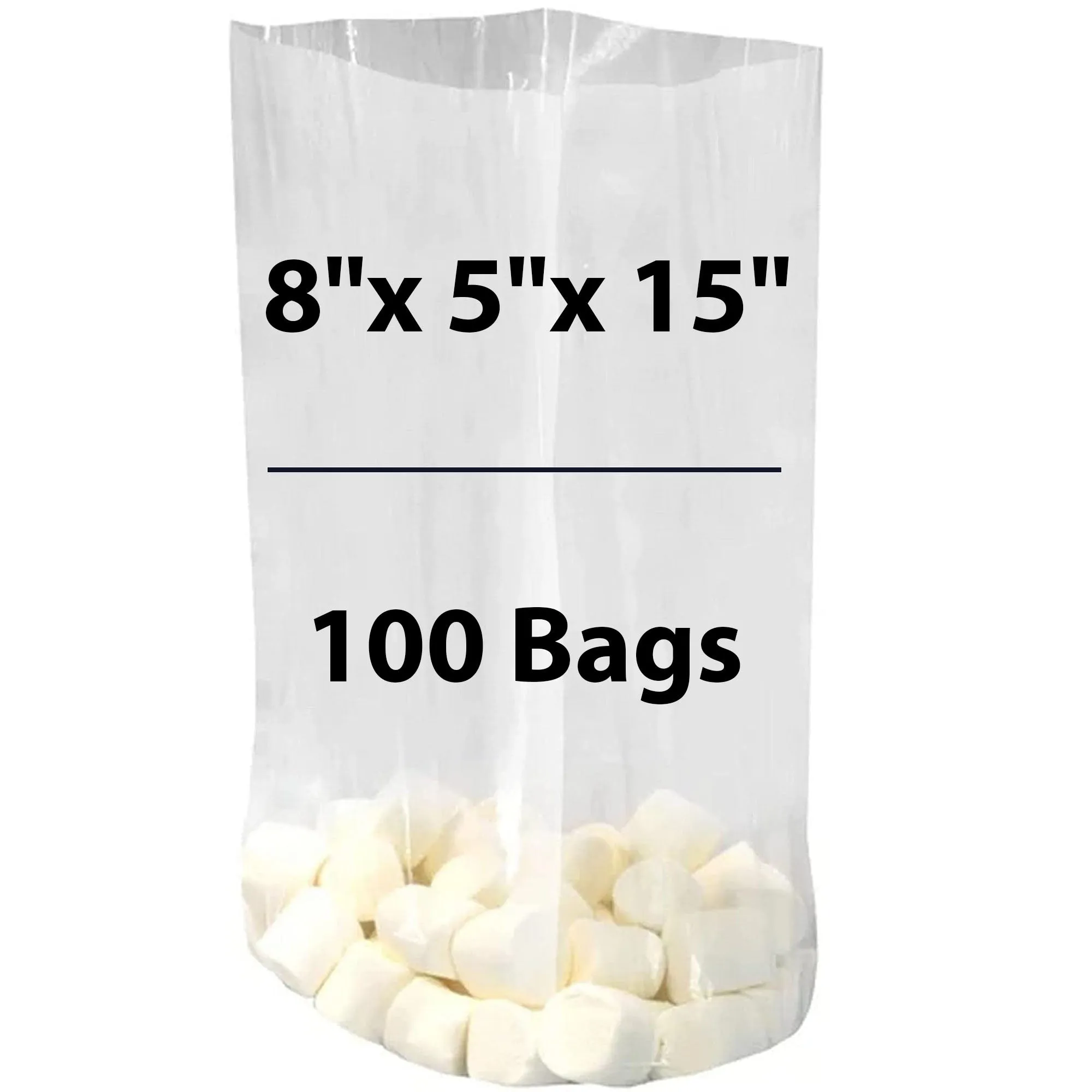 8X5X15 inches Gusseted Poly Bags Clear 1 Mil Low Density LDPE