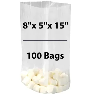 8X5X15 inches Gusseted Poly Bags Clear 1 Mil Low Density LDPE