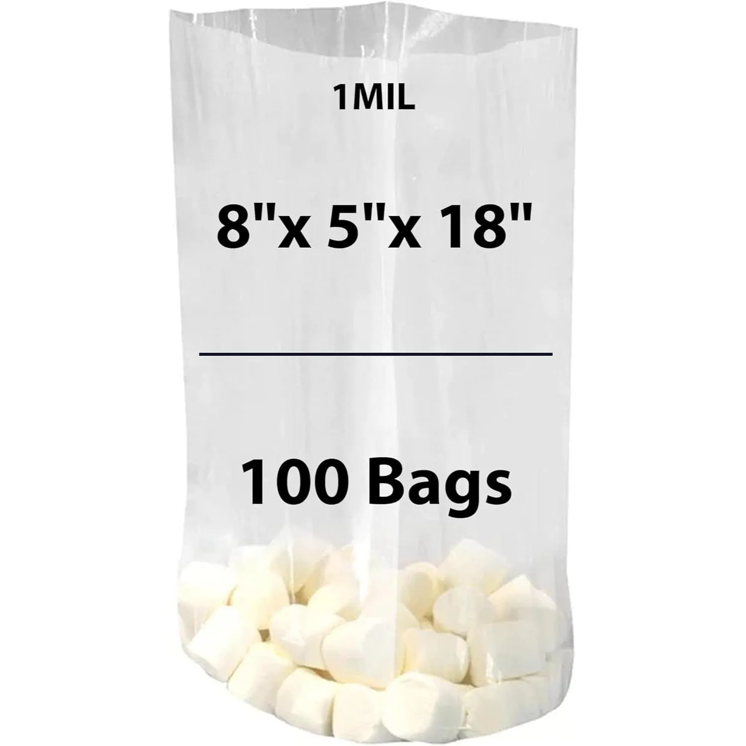8X5X18 inches Gusseted Poly Bags Clear 1 Mil Low Density LDPE