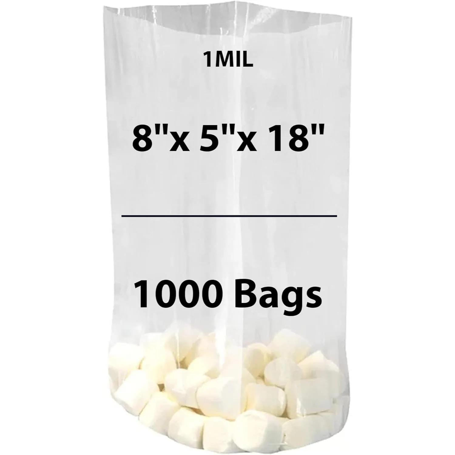 8X5X18 inches Gusseted Poly Bags Clear 1 Mil Low Density LDPE